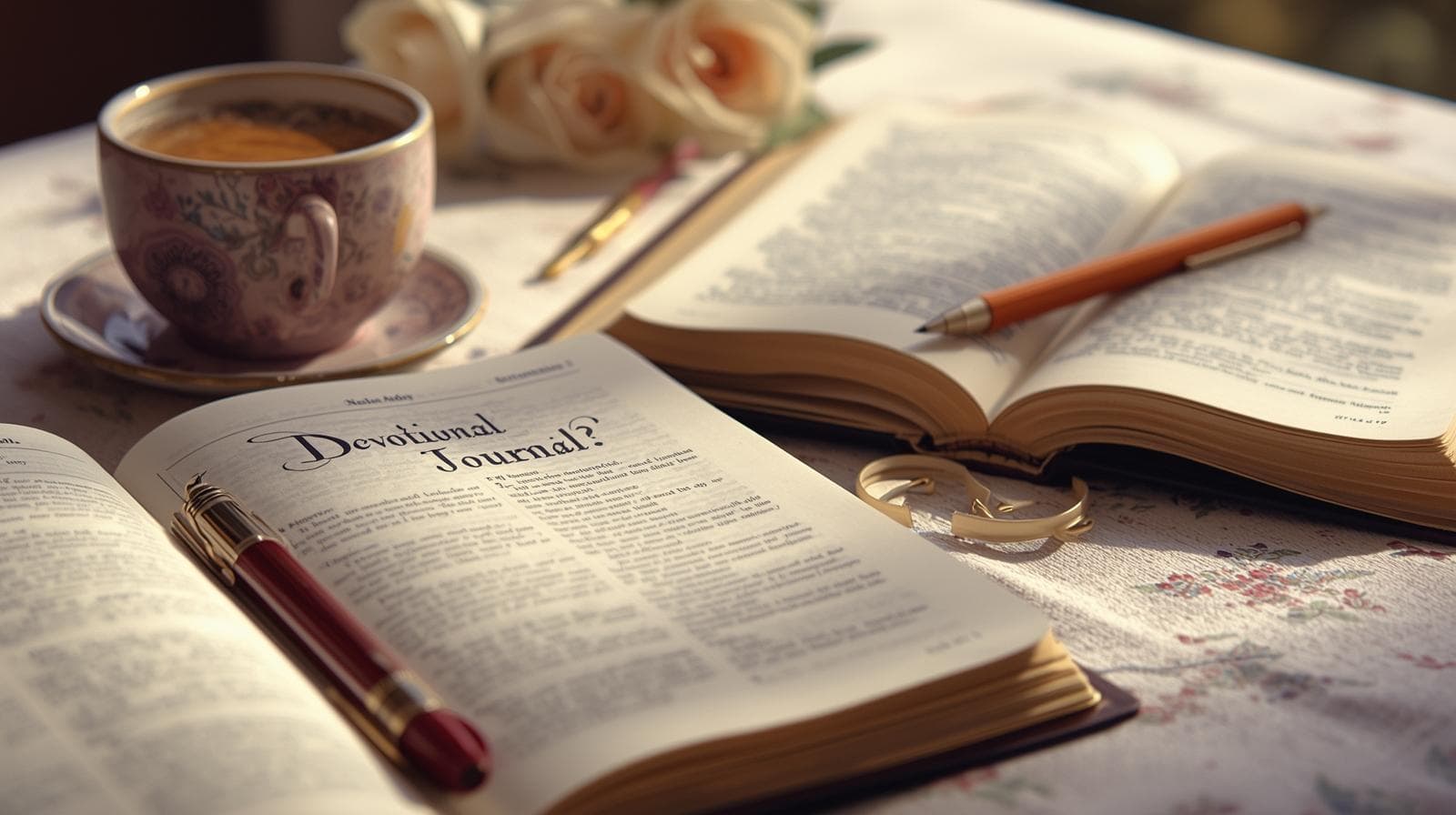 Bible, journal, and pen prepared for devotional reflection